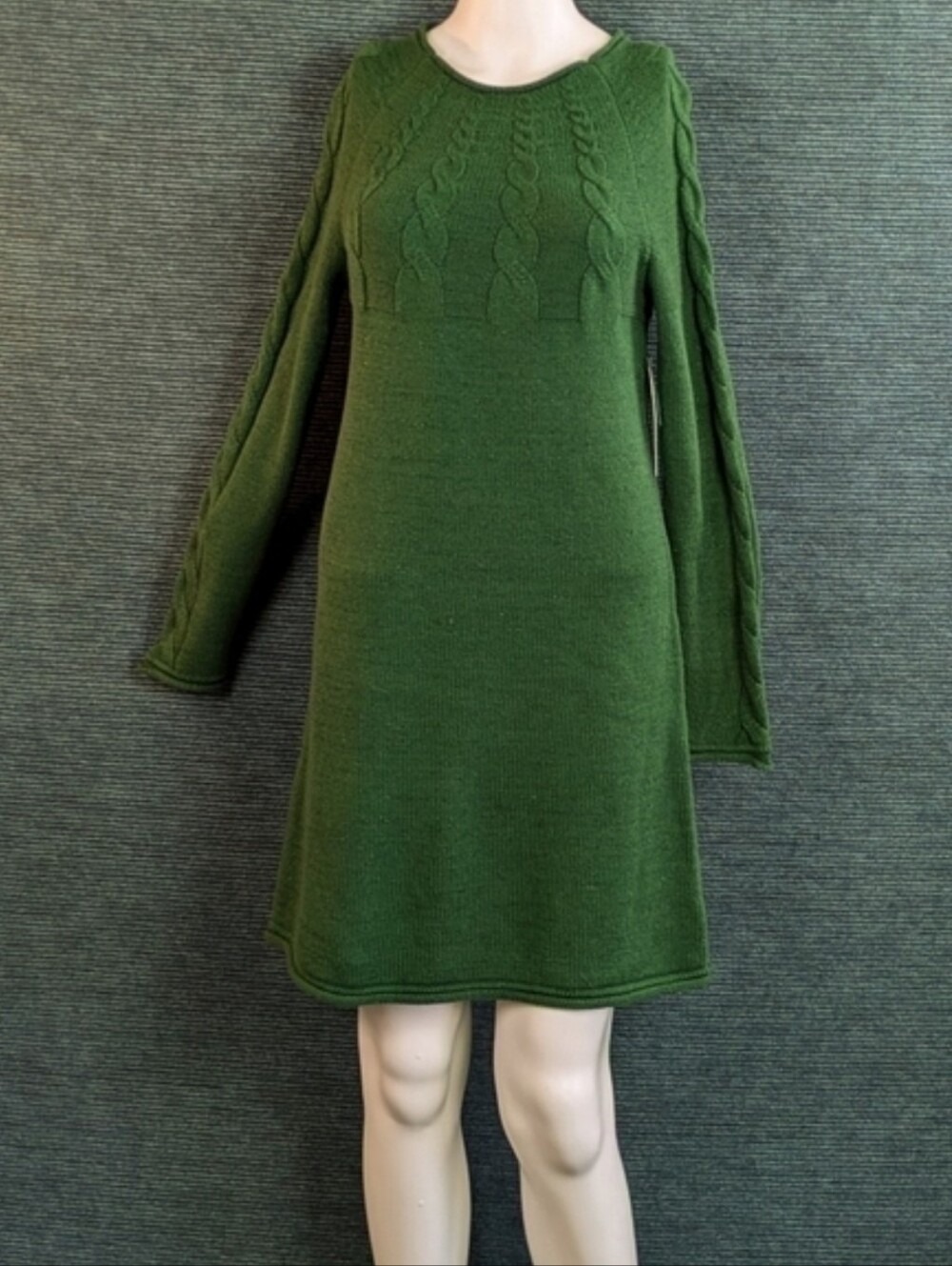 Copper Key Green Sweater Dress Cable Knit Detailing, Cotton Blend.